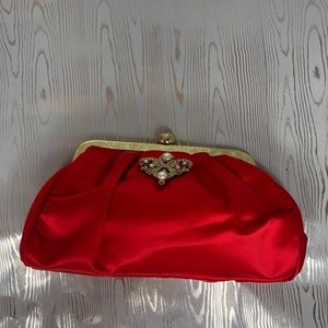 Red Party Clutch with Brooch